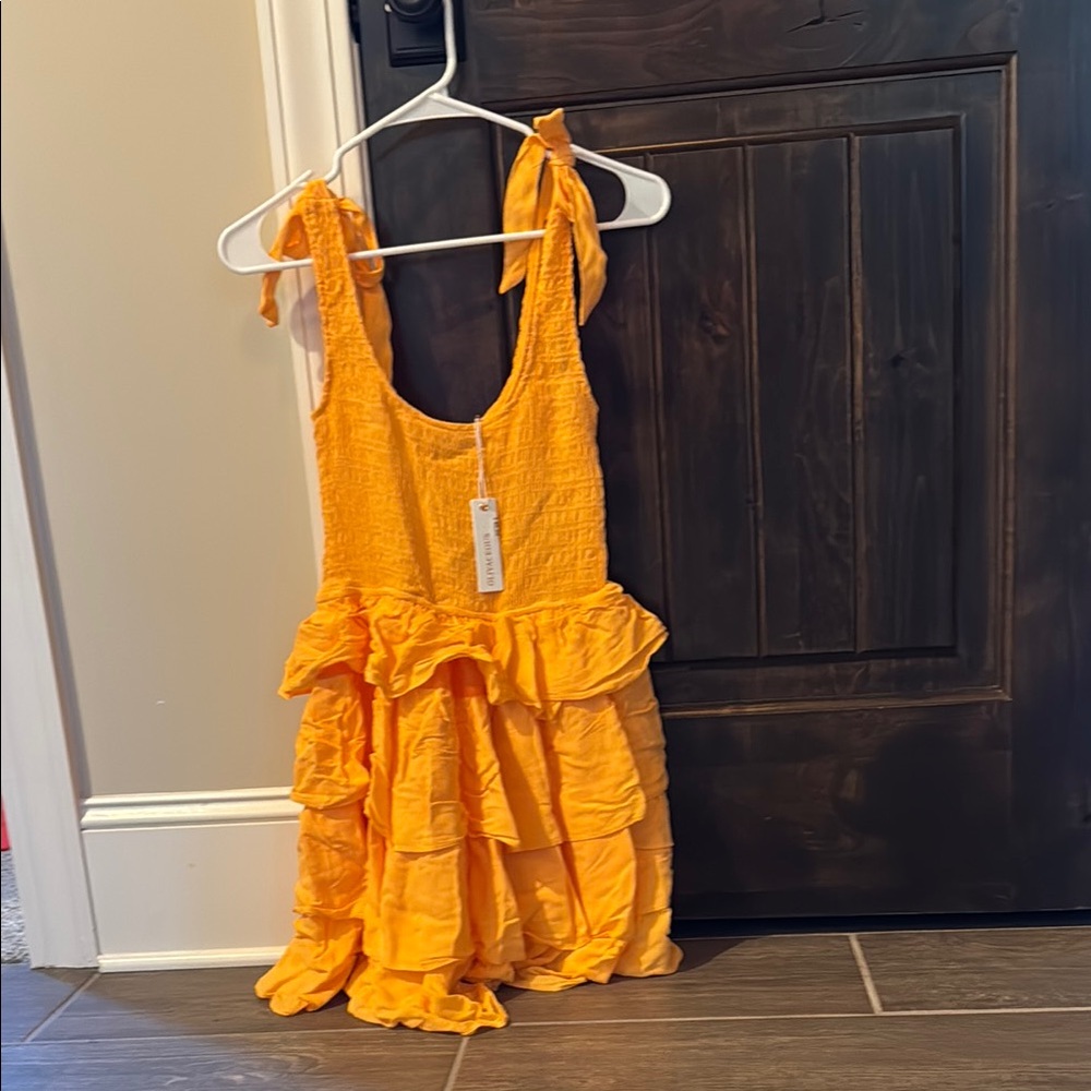 Olivaceous Orange Ruffled Tiered Sundress